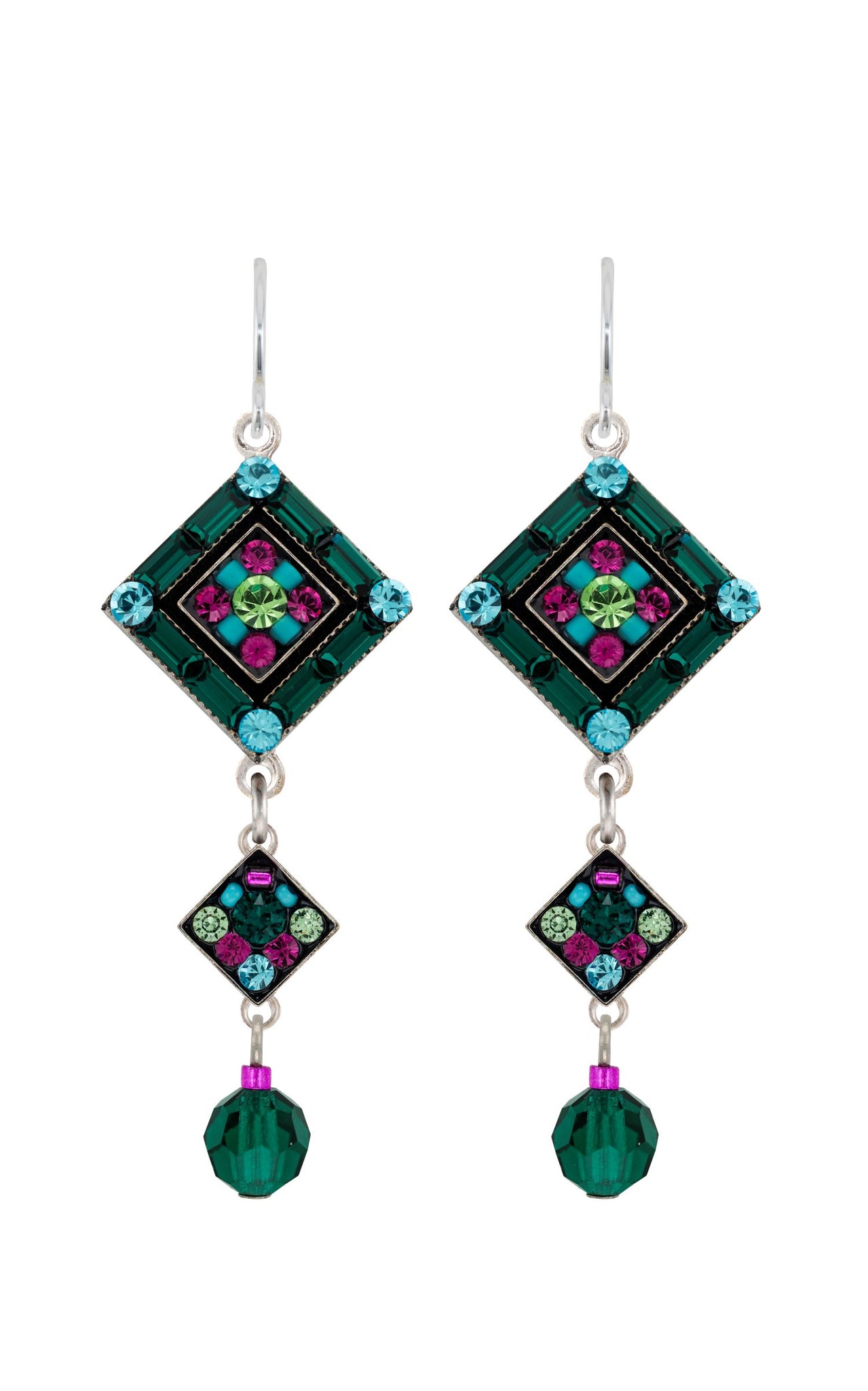 6635-EM La Dolce Vita Crystal Diagonal Earringsw/Dangle-Emerald