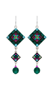 6635-EM La Dolce Vita Crystal Diagonal Earringsw/Dangle-Emerald