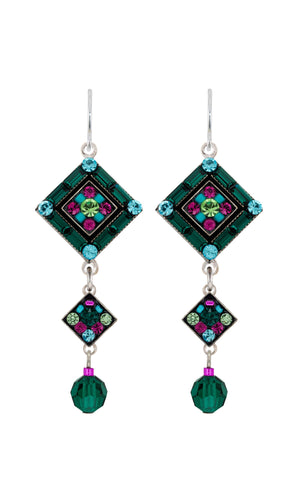 6635-EM La Dolce Vita Crystal Diagonal Earringsw/Dangle-Emerald