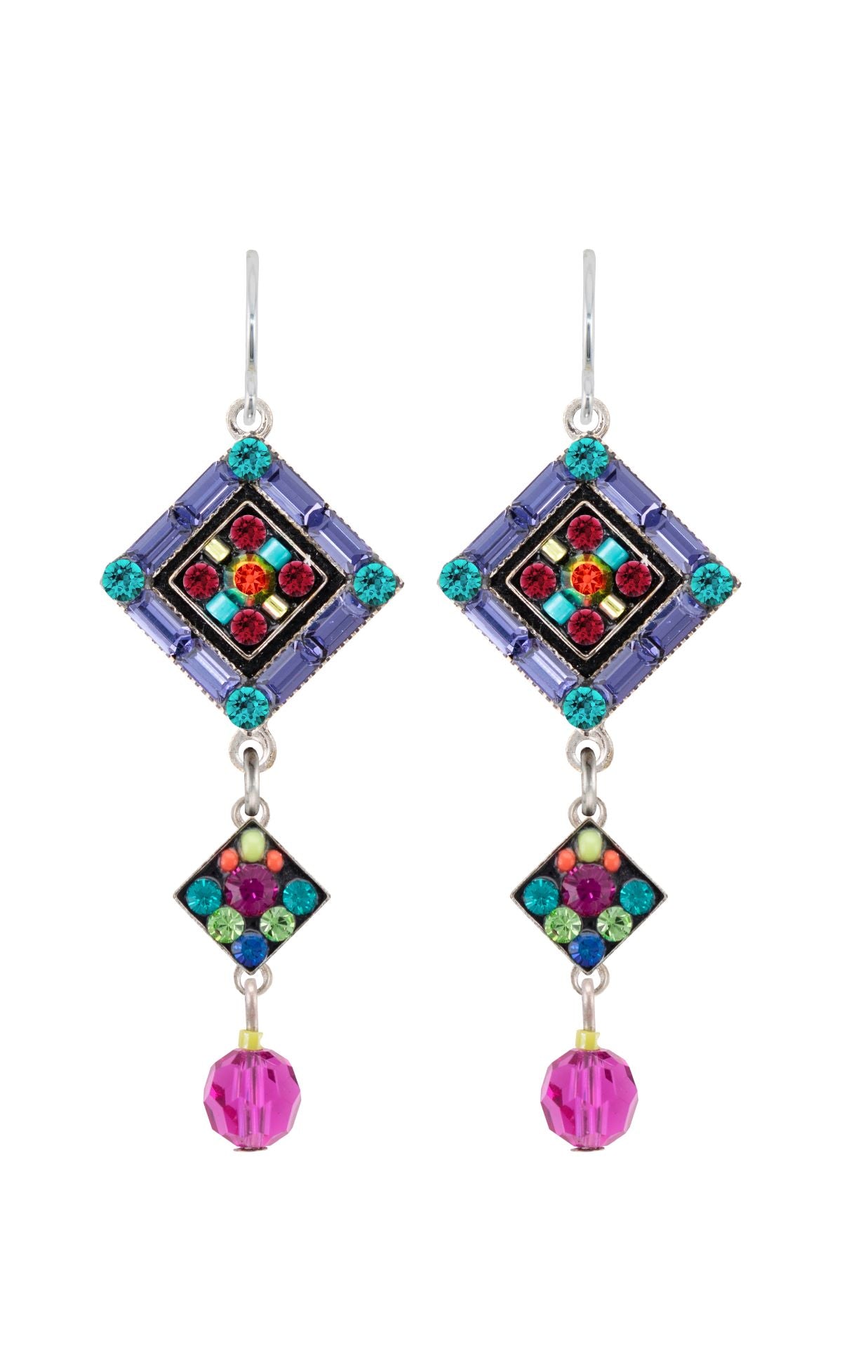 6635-MC La Dolce Vita Crystal Diagonal Earrings w/ Dangle-Multicolor