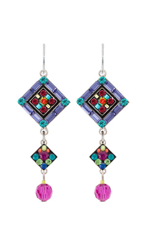6635-MC La Dolce Vita Crystal Diagonal Earrings w/ Dangle-Multicolor