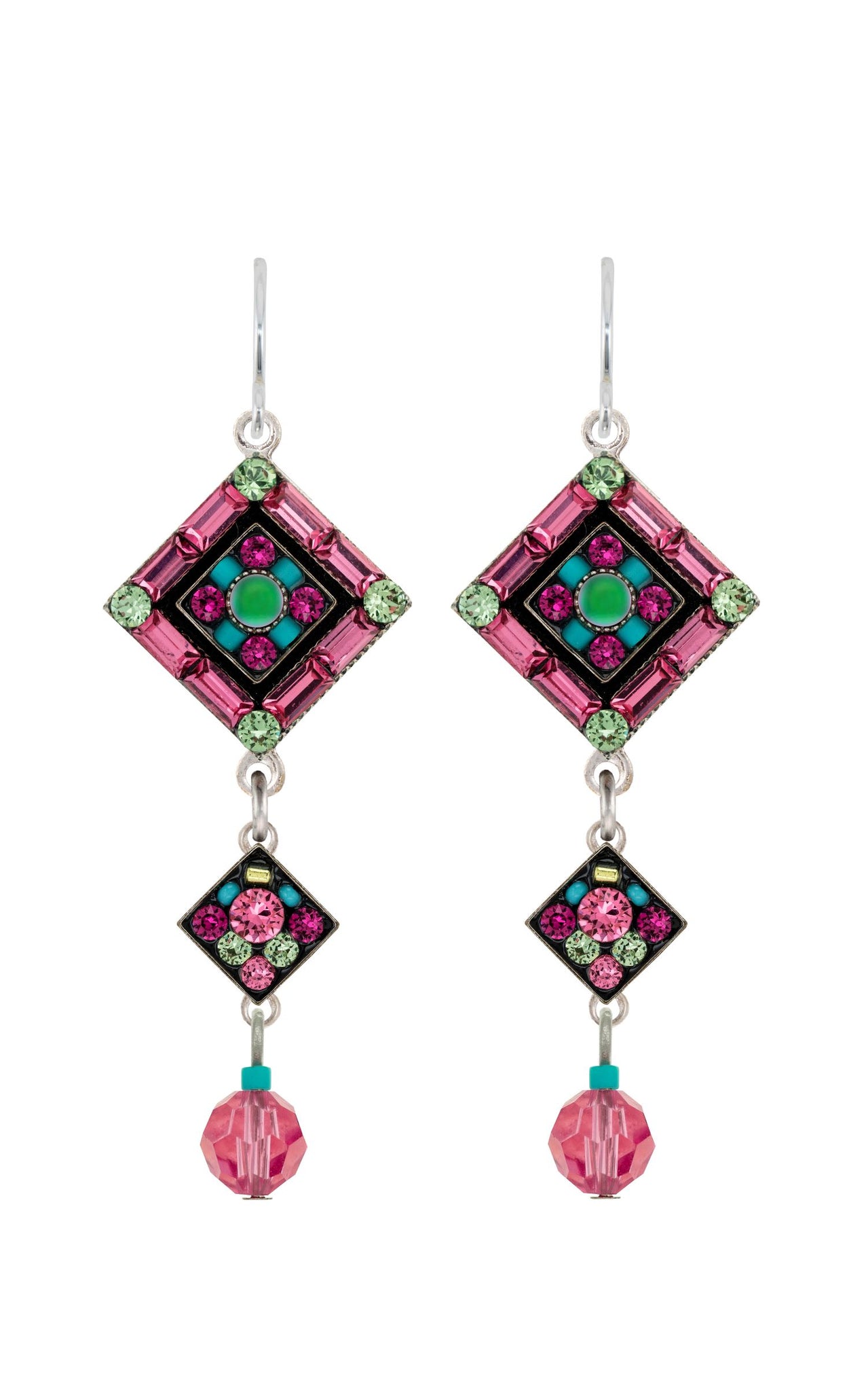 6635-ROSE La Dolce Vita Crystal Diagonal Earrings w/ Dangle-Rose