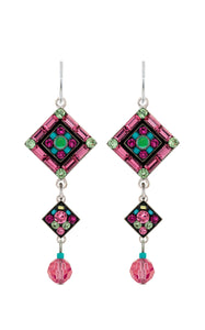 6635-ROSE La Dolce Vita Crystal Diagonal Earrings w/ Dangle-Rose