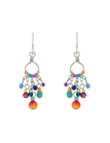 6777-MC Delicate Wire Circle Earrings w/Drops-Multi Color