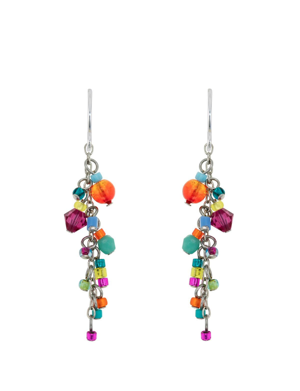 6778-MC Delicate Crystal Cascade Earrings-Multi Color