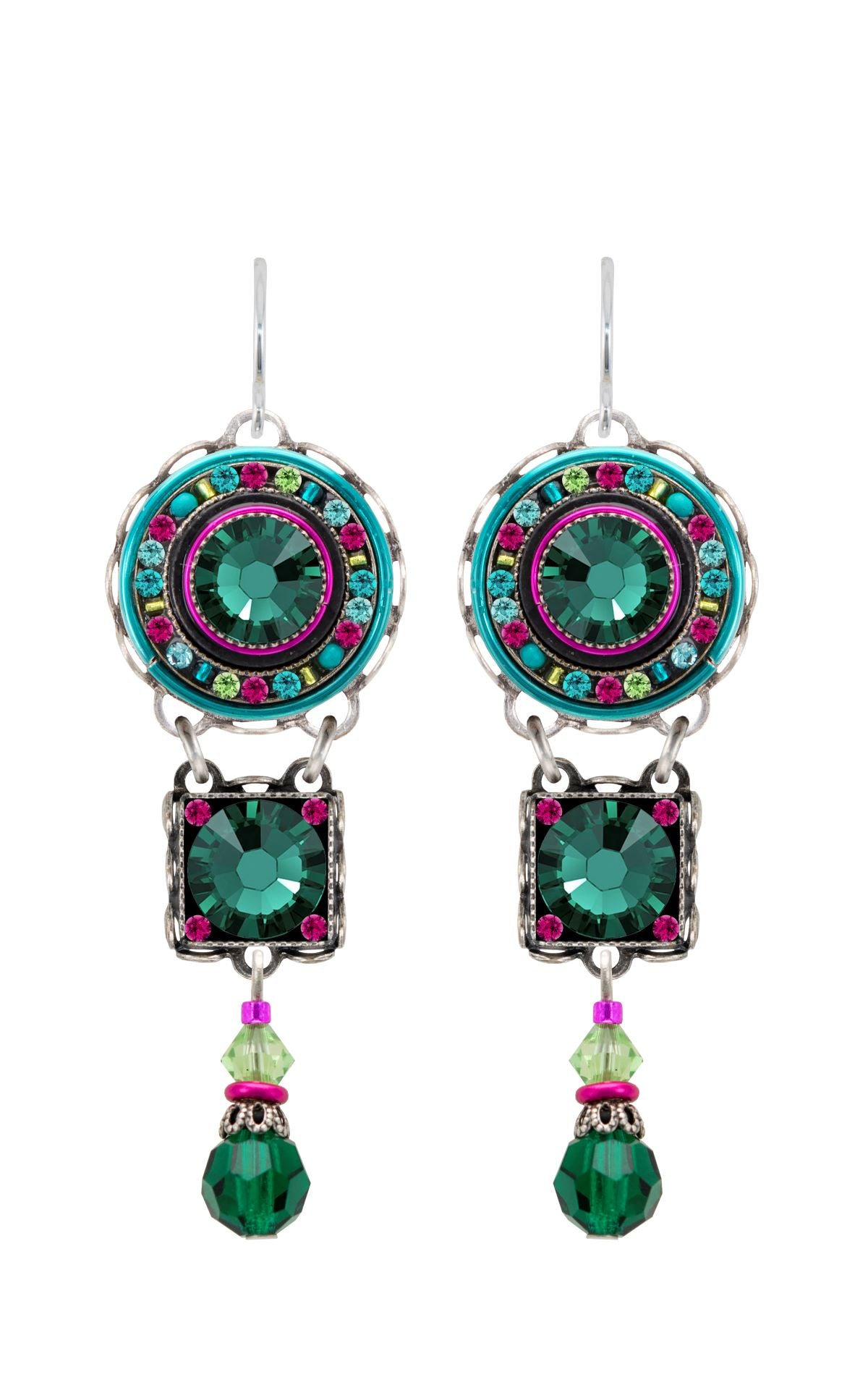 7478-EM La Dolce Vita 3 Tier Earrings-Emerald