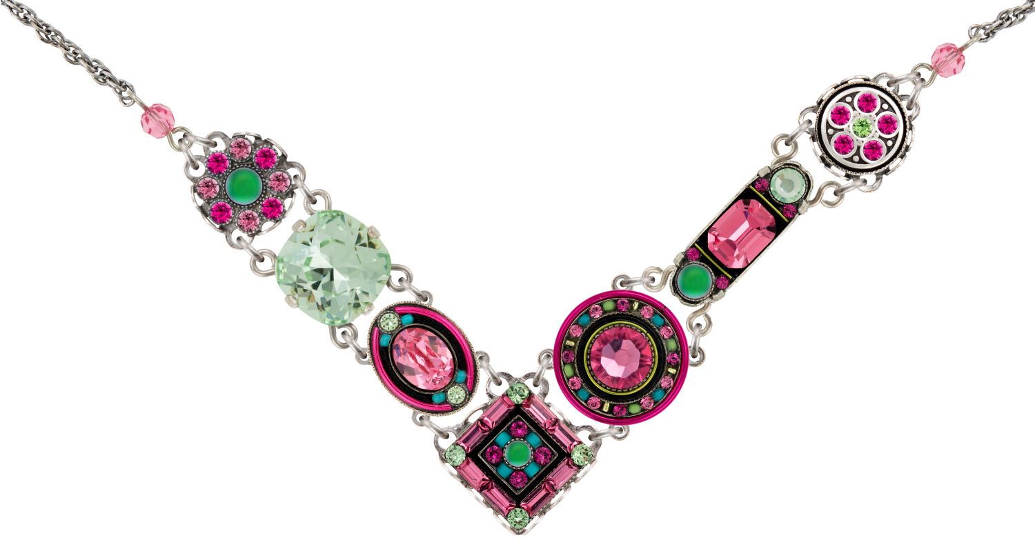 8411-Rose La Dolce Vita Crystal V Necklace-Rose