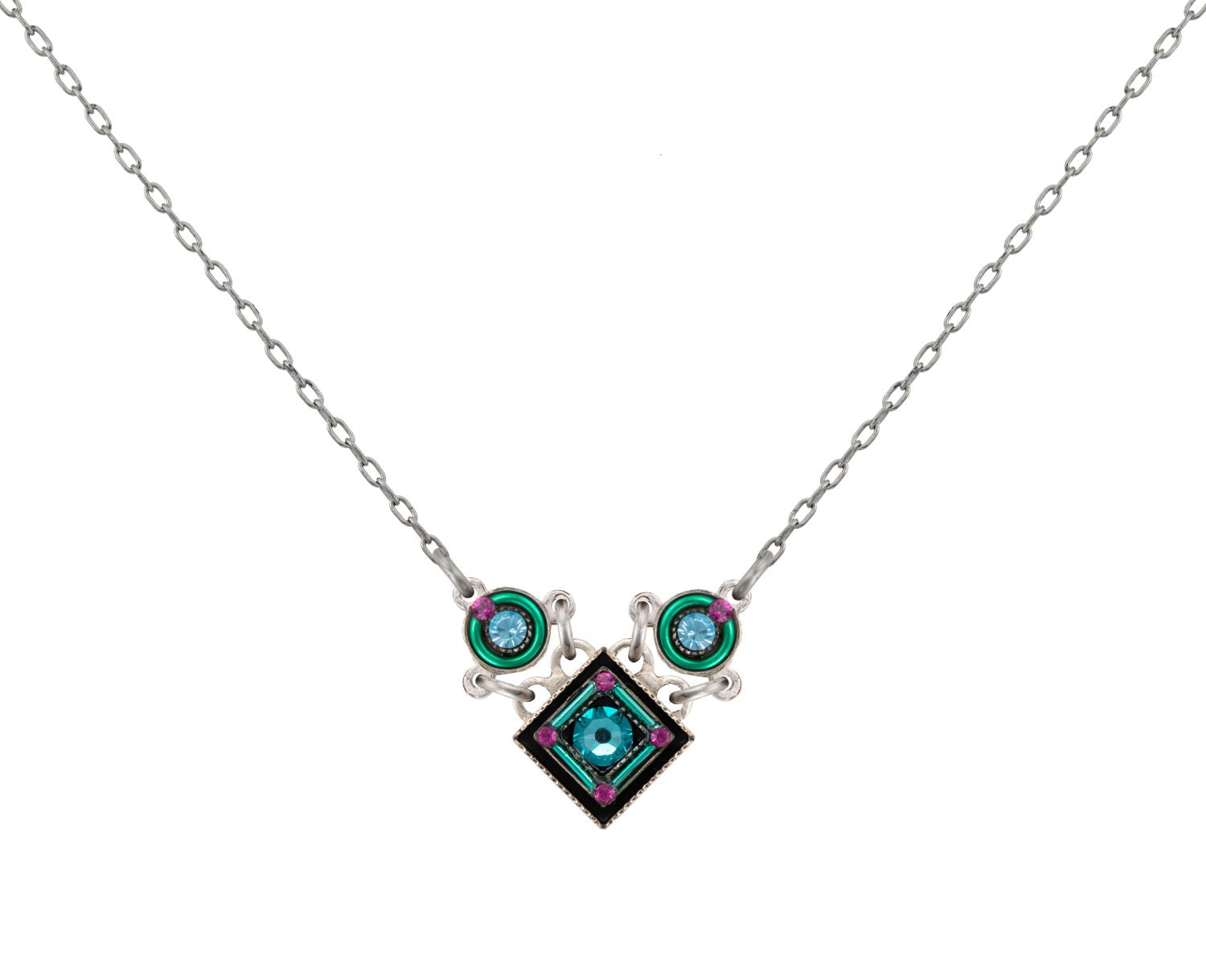 9000-LT Architectural Petite Necklace w/Diamond Shape-Light Turquoise