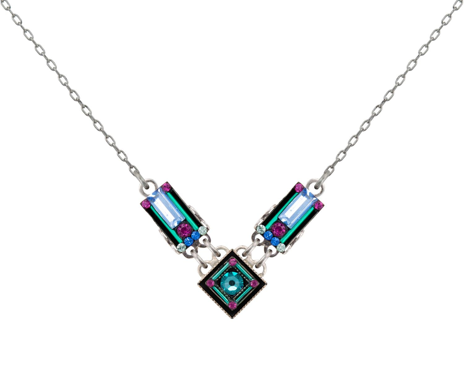 9001-LT Architectural Simple V Necklace-Light Turquoise