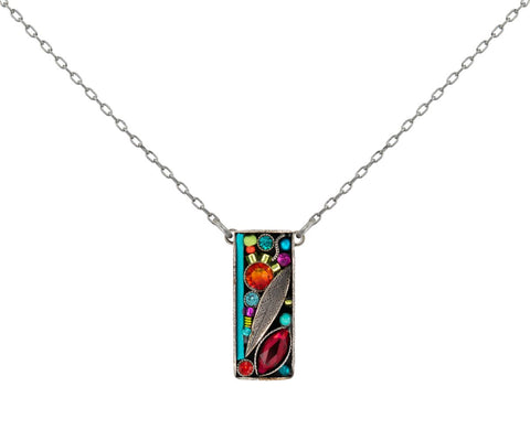 9010-MC Botanical Leaf Rectangle Pendant-Multicolor