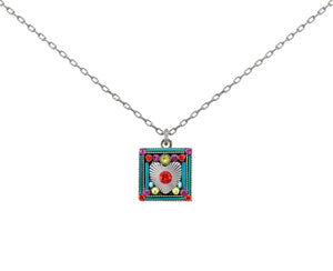 9033-MC Heart Encased Square Necklace- Multicolor