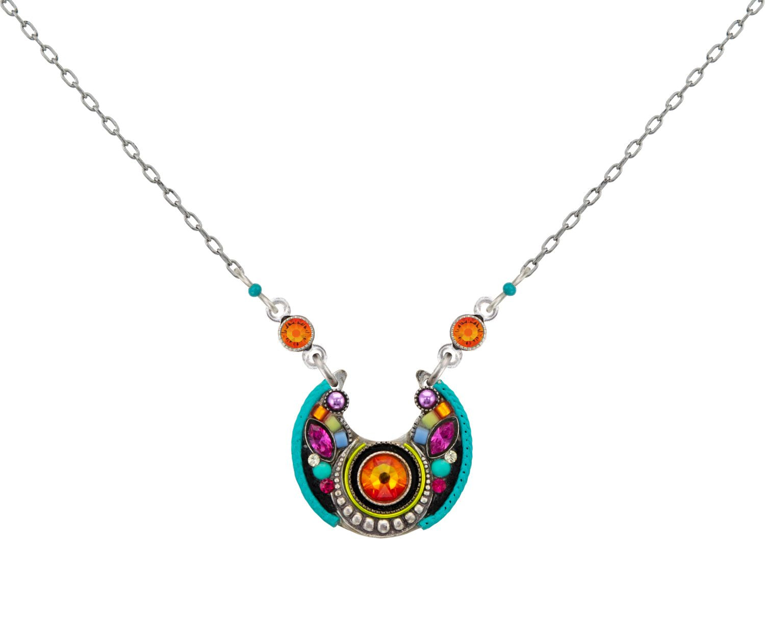 9034-MC Lunette Hoop Necklace-Multicolor