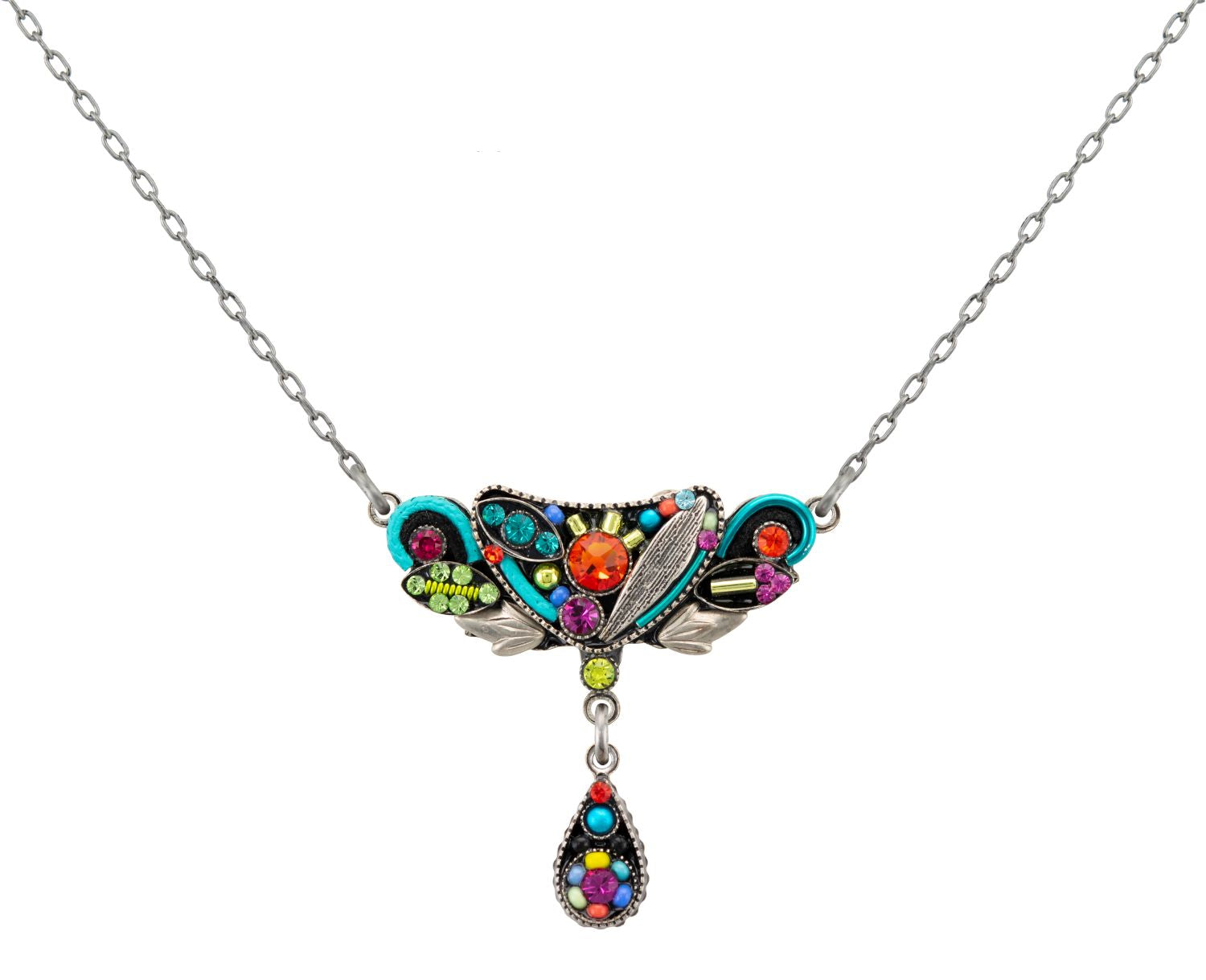 9036-MC Botanical Necklace W/Drop -Multicolor