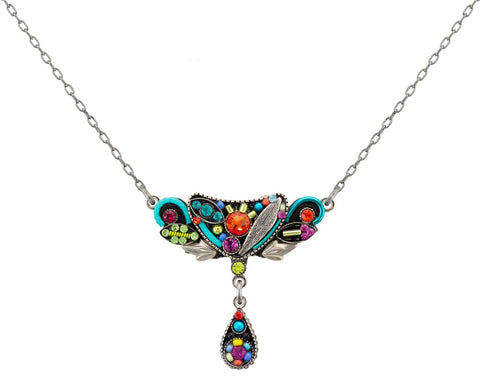 9036-MC Botanical Necklace W/Drop -Multicolor