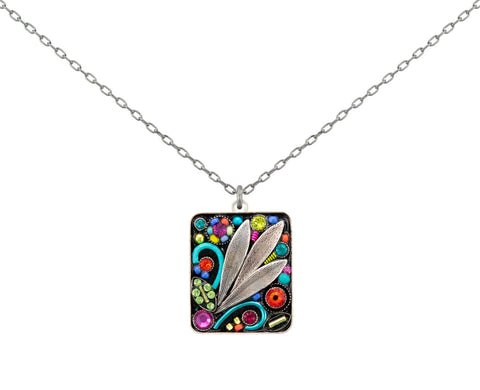 9038-MC Botanical Rectangle Pendant Necklace-Multicolor