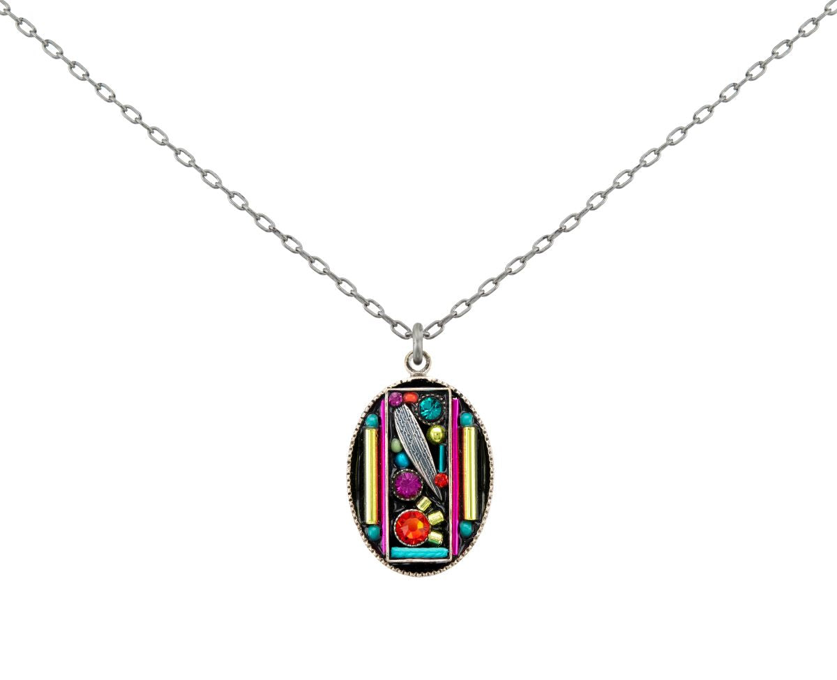 9039-MC Botanical Oval Pendant Necklace-Multicolor