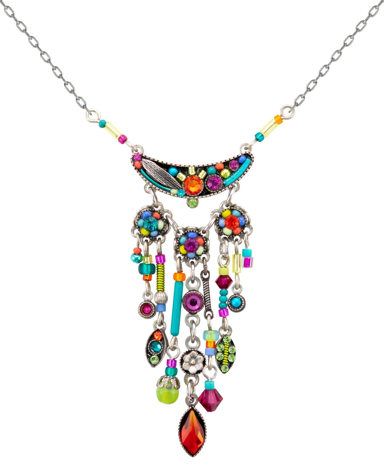 9041-MC Botanical Long Cascade Necklace-Multicolor