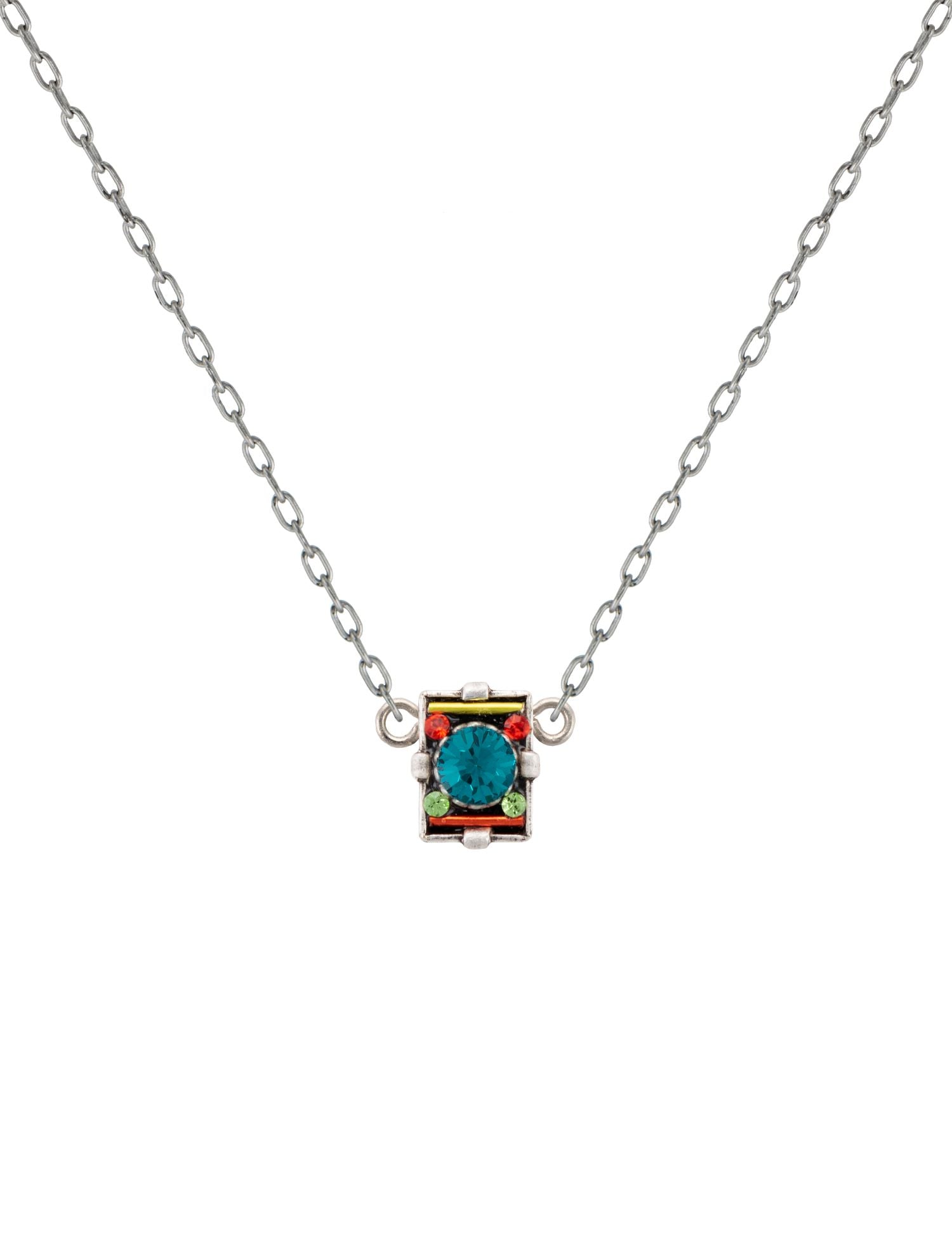 9043-MC Domas Micro Rectangular Pendant Necklace-Multicolor