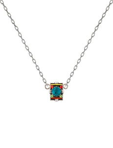 9043-MC Domas Micro Rectangular Pendant Necklace-Multicolor