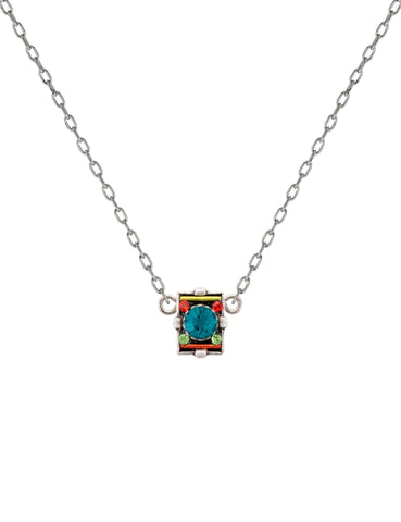 9043-MC Domas Micro Rectangular Pendant Necklace-Multicolor