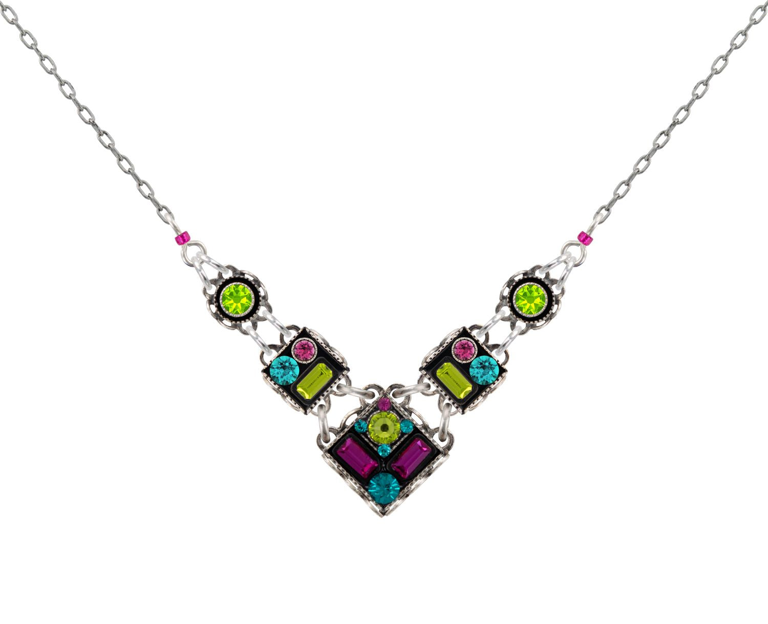 9056-CG Architectural V Necklace-Citrus Green