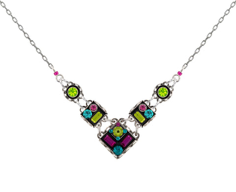 9056-CG Architectural V Necklace-Citrus Green