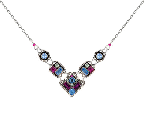 9056-LB Architectural V Necklace-Light Blue