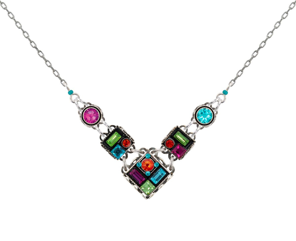 9056-MC Architectural V Necklace-Multicolor