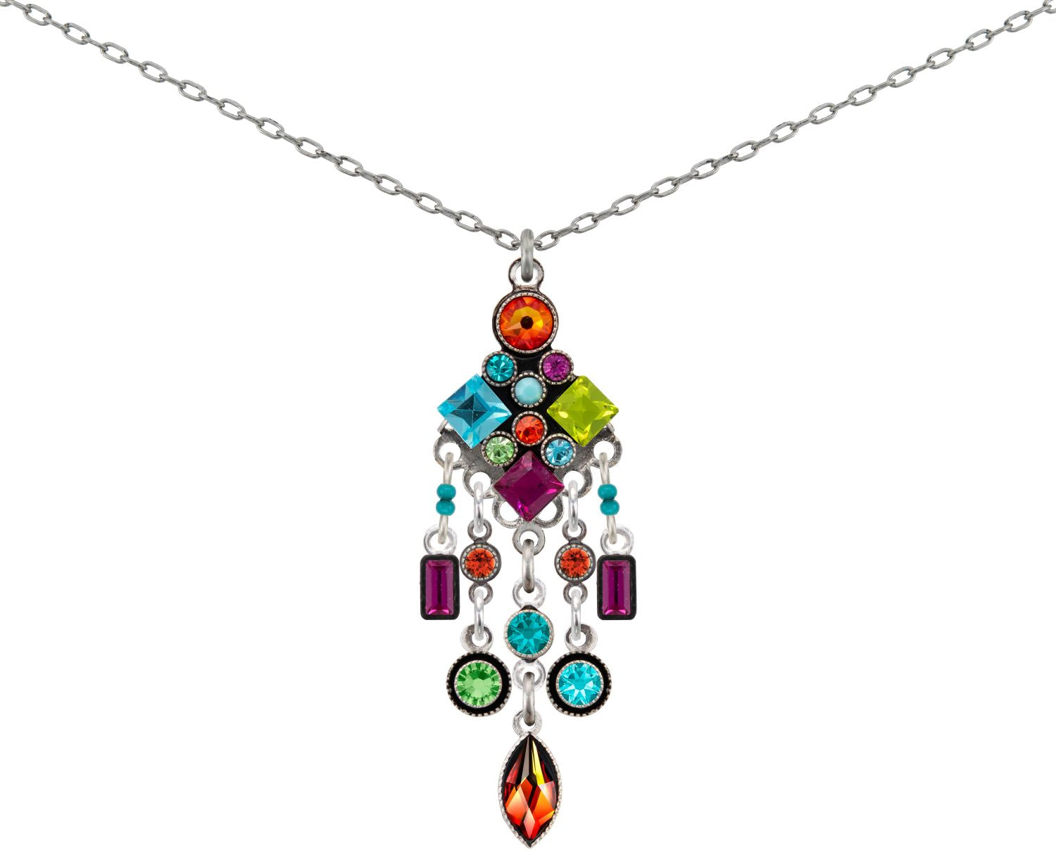 9058-MC Architectural Elaborate Pendant Necklace-Multicolor