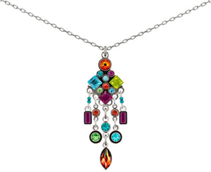 9058-MC Architectural Elaborate Pendant Necklace-Multicolor