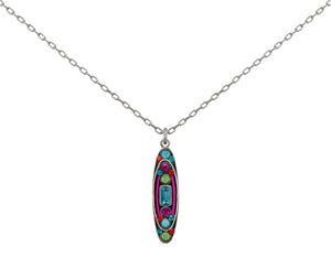 9064-MC Baguette Long Oval Pendant Necklace-Multicolor