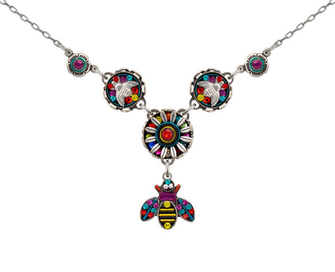 9065-MC Queen Bee Flower Bee Necklace-Multicolor