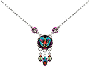 9068-MC Heart Necklace w/Drops-Multicolor