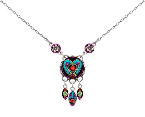 9068-MC Heart Necklace w/Drops-Multicolor