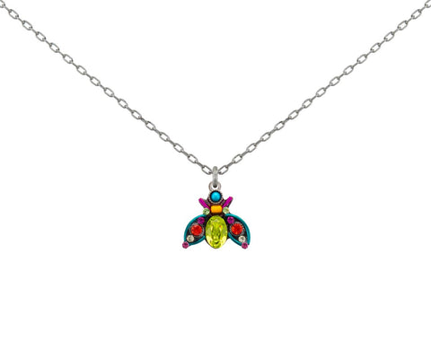 9072-MC Bee Pendant Necklace-Multicolor