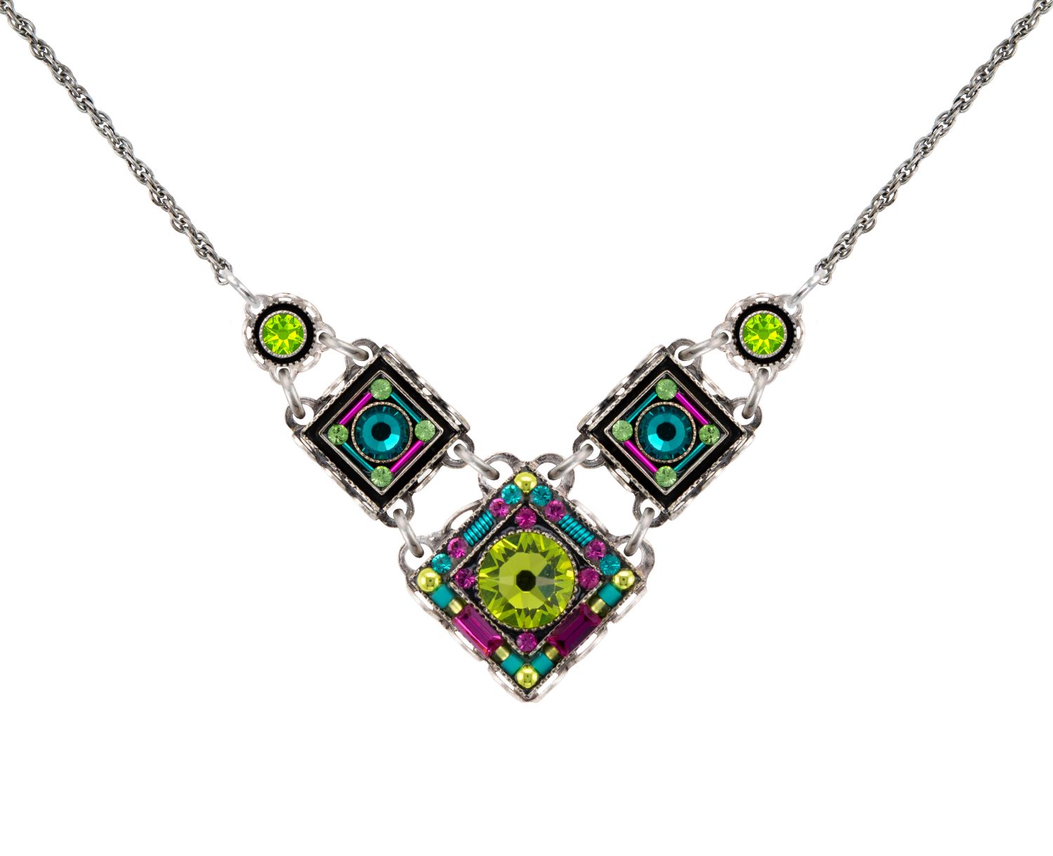 9080-CG Contessa/Geometric Small V Necklace-Citrus Green