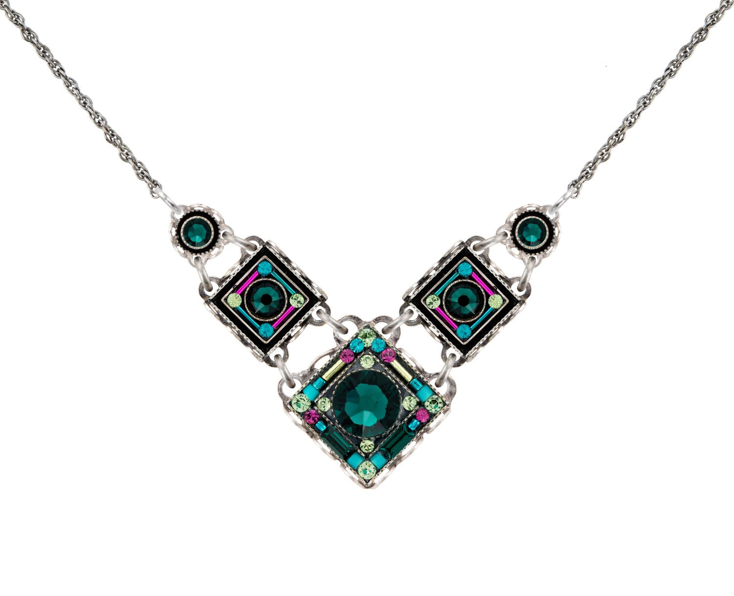 9080-EM Contessa/Geometric Small V Necklace-Emerald