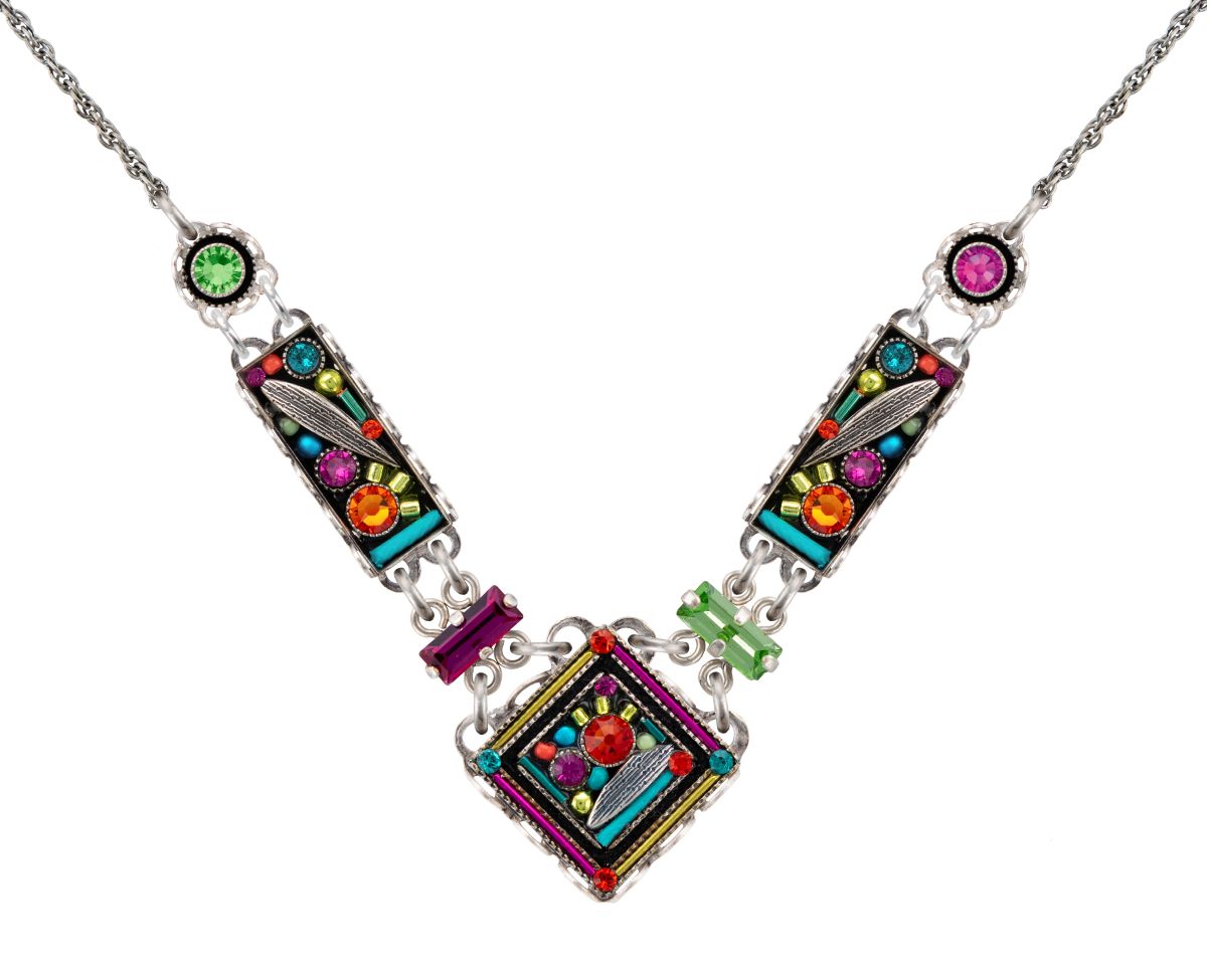 9082-MC Botanical V Necklace-Multicolor