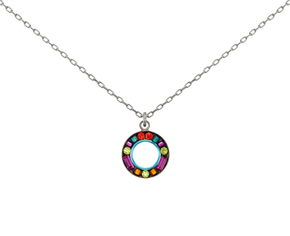 9083-MC Petite Mosaic Circle Pendant Necklace-Multicolor