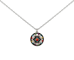 9097-MC Round Flower Pendant Necklace-Multicolor