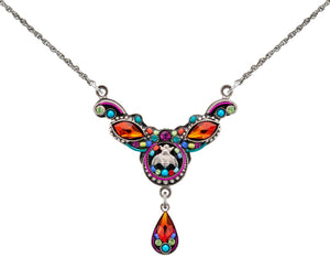 9105-MC Petite Bee Necklace w/Drop-Multicolor