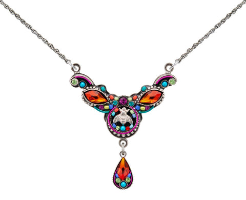 9105-MC Petite Bee Necklace w/Drop-Multicolor