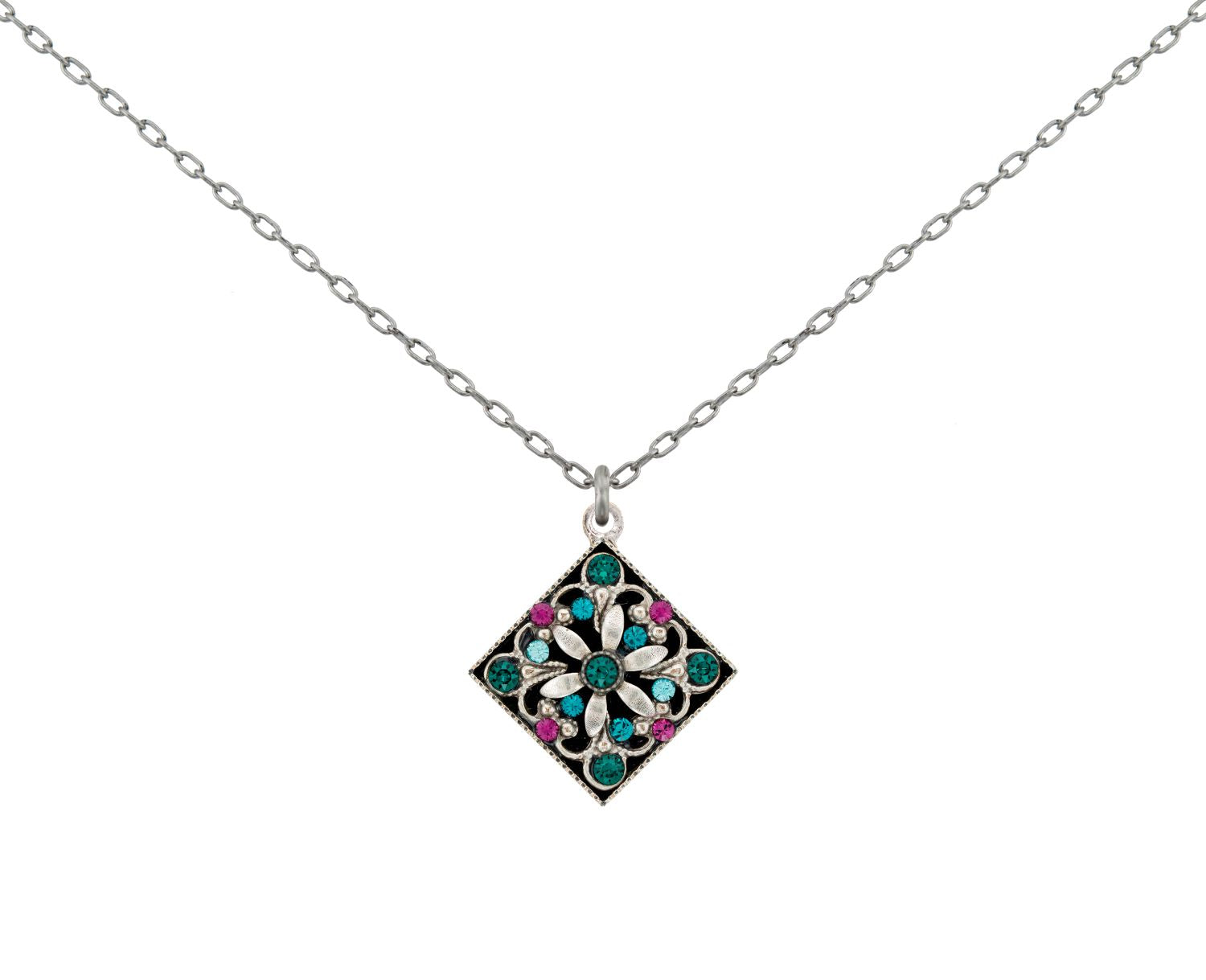 9114-EM Diamond Shaped Filigree Pendant-Emerald