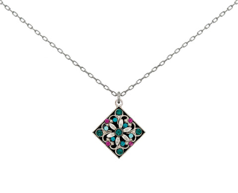 9114-EM Diamond Shaped Filigree Pendant-Emerald