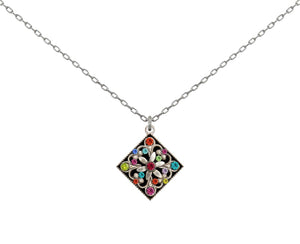 9114-MC Diamond Shaped Filagree Pendant Multicolor