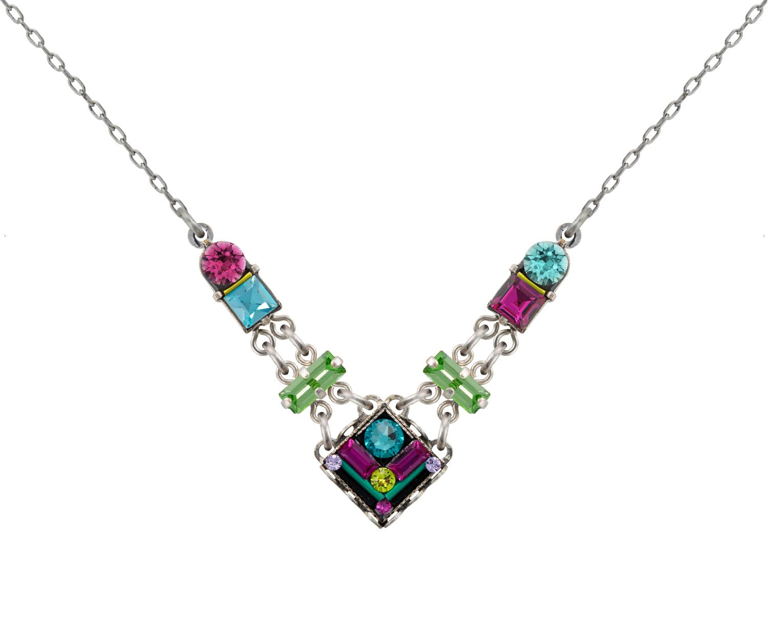 9116-MC Architectural V Necklace-Multicolor