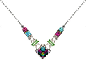 9116-MC Architectural V Necklace-Multicolor