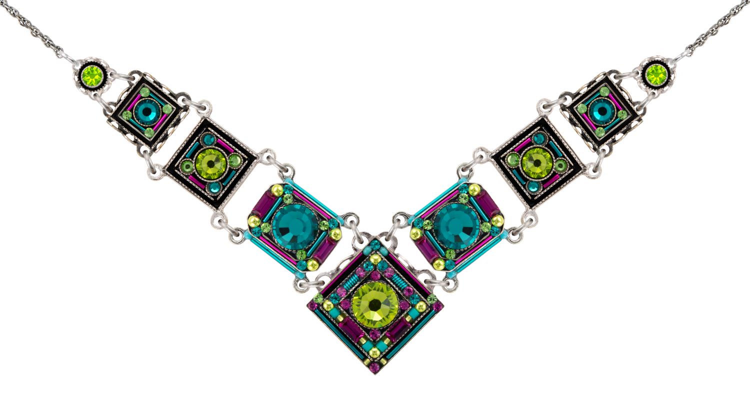 9123-CG Contessa/Geometric Large V Necklace-Citrus Green