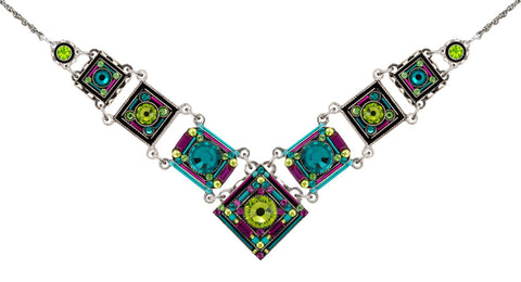 9123-CG Contessa/Geometric Large V Necklace-Citrus Green