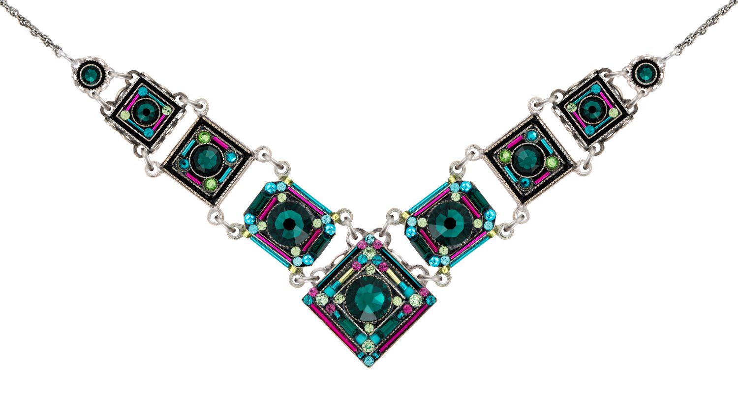 9123-EM - Contessa/Geometric Large V Necklace-Emerald